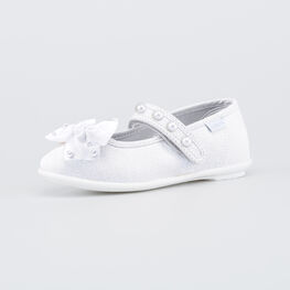 431218-72 Текстильные туфли для девочки Жемчужины для девочки белый,серебро