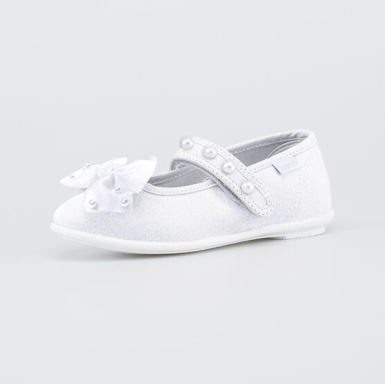 431218-72 Текстильные туфли для девочки Жемчужины для девочки белый,серебро