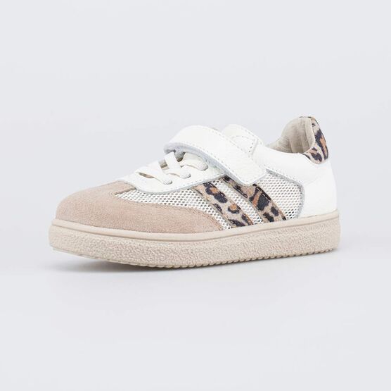 434023-71 Кожаные кеды для девочки Леопард для девочки бежевый