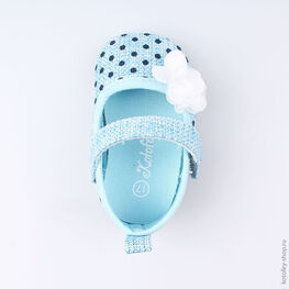 001073-11 Пинетки в виде туфелек с белым цветочком для девочки голубой фото №4