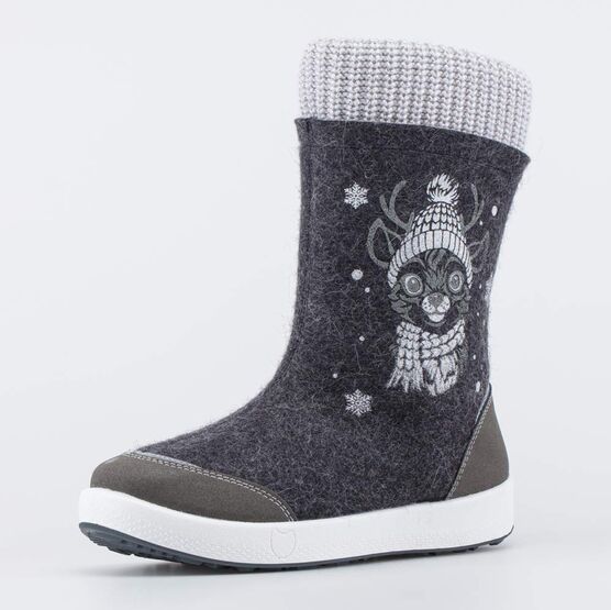 667058-41 Черные валенки для девочки Оленёнок для девочки серый + черный