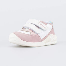 042004-72 Полуботинки Первые шаги Розовая слива для девочки розовый + белый