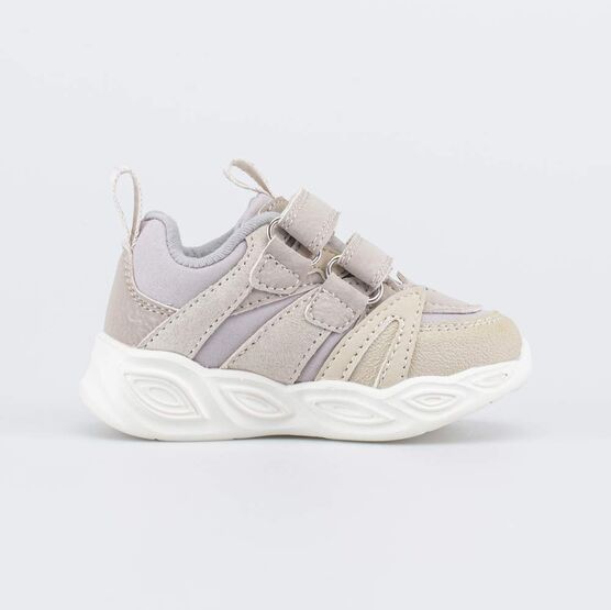 044007-71 Светящиеся кроссовки на липучках для девочки бежевый фото №2