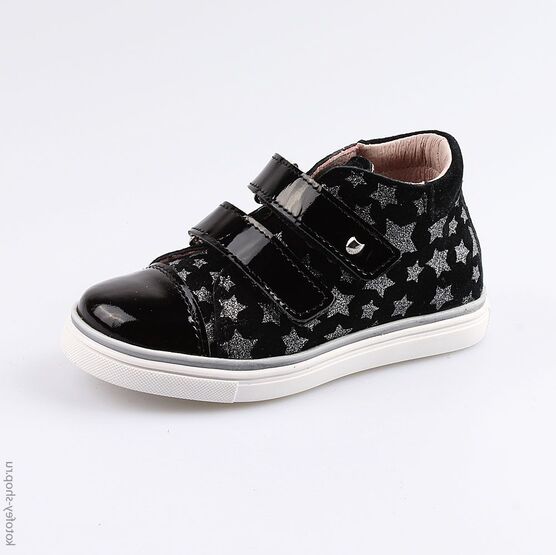 352208-22 Кожаные ботинки для девочки Звездная ночь для девочки черный