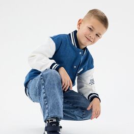 07757069-40 Джинсовая куртка-бомбер для мальчика для мальчики синий + бежевый фото №2