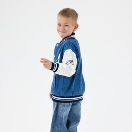 07757069-40 Джинсовая куртка-бомбер для мальчика для мальчики синий + бежевый фото №3