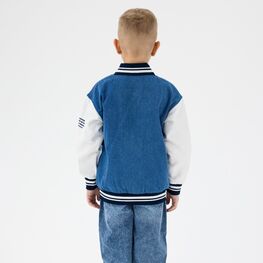 07757069-40 Джинсовая куртка-бомбер для мальчика для мальчики синий + бежевый фото №4