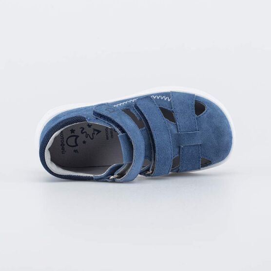 122246-21 Кожаные сандалии на липучках для мальчики синий фото №4