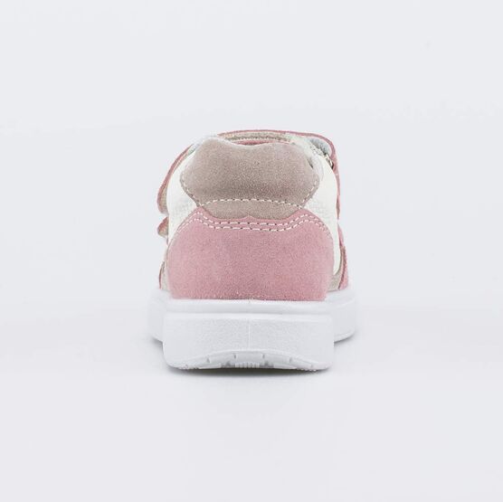 532337-12 Кожаные полуботинки на липучках для девочки бежевый + розовый фото №5