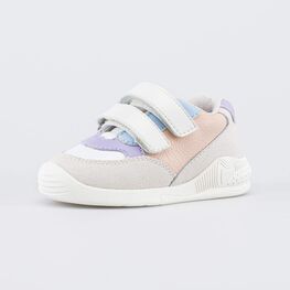 142003-72 Кожаные кроссовки на липучках для девочки бежевый