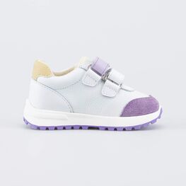 142005-12 Кожаные кроссовки Смайл для девочки белый + сиреневый фото №2