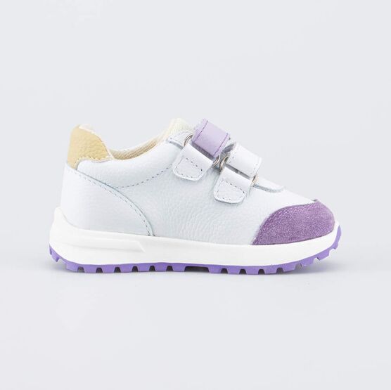 142005-12 Кожаные кроссовки Смайл для девочки белый + сиреневый фото №2