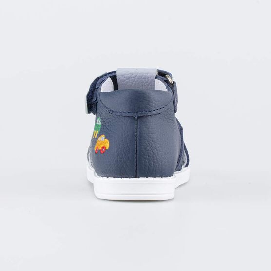 022156-21 Кожаные сандалии Первые шаги Машинки для мальчики синий + серый фото №5