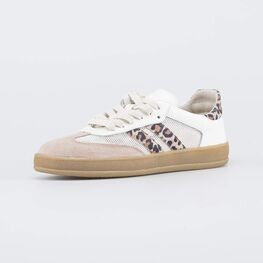 734050-71 Кожаные кеды для девочки Леопард для девочки бежевый