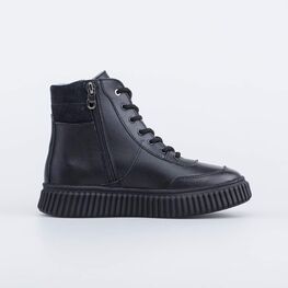 552292-32 Кожаные ботинки для девочки утепленные для девочки черный фото №2