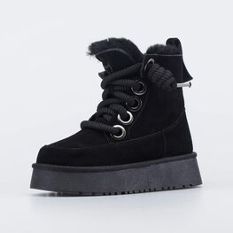 752287-41 Укороченные черные сапожки на зиму для девочки черный