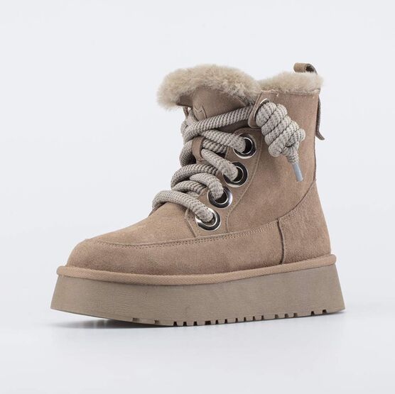 752287-42 Укороченные бежевые сапожки на зиму для девочки бежевый