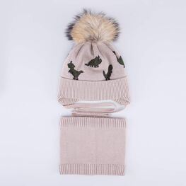 07704014-40 Зимний шерстяной комплект шапка + снуд для мальчика для мальчики бежевый