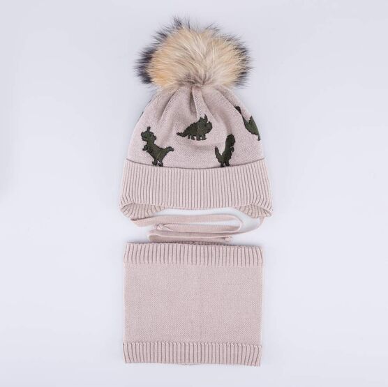07704014-40 Зимний шерстяной комплект шапка + снуд для мальчика для мальчики бежевый