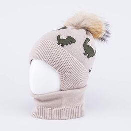 07704014-40 Зимний шерстяной комплект шапка + снуд для мальчика для мальчики бежевый фото №2