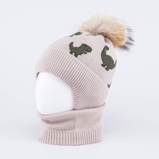 07704014-40 Зимний шерстяной комплект шапка + снуд для мальчика для мальчики бежевый фото №2