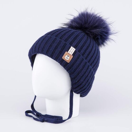 07711991-40 Зимняя шапка на завязках для мальчика для мальчики темно-синий фото №2
