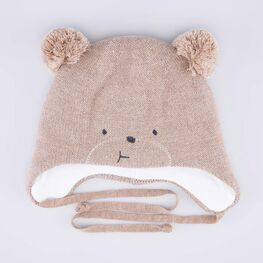 07711993-40 Зимняя шапка на завязках Мишутка для мальчика для мальчики бежевый