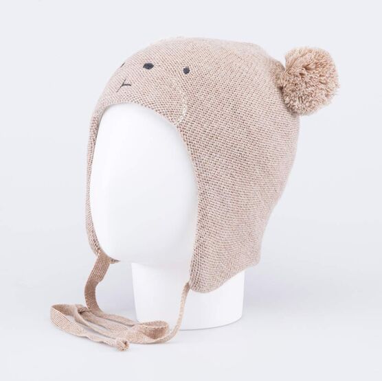 07711993-40 Зимняя шапка на завязках Мишутка для мальчика для мальчики бежевый фото №2