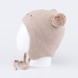 07711993-40 Зимняя шапка на завязках Мишутка для мальчика для мальчики бежевый фото №3