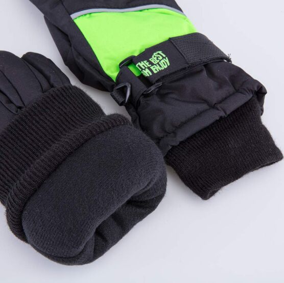 07721152-41 Теплые перчатки на зиму для мальчика для мальчики черный + зеленый фото №4