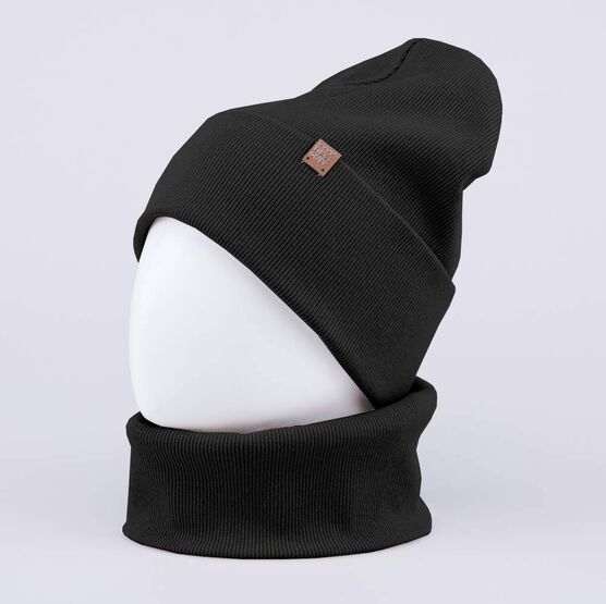 07711496-40 Демисезонный комплект шапка + снуд для мальчика для мальчики черный фото №2