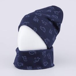 07711497-40 Демисезонный комплект шапка + снуд для мальчика для мальчики темно-синий фото №2