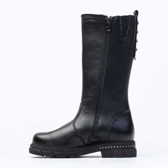 662151-31 Кожаные сапоги на молнии утепленные для девочки черный фото №2