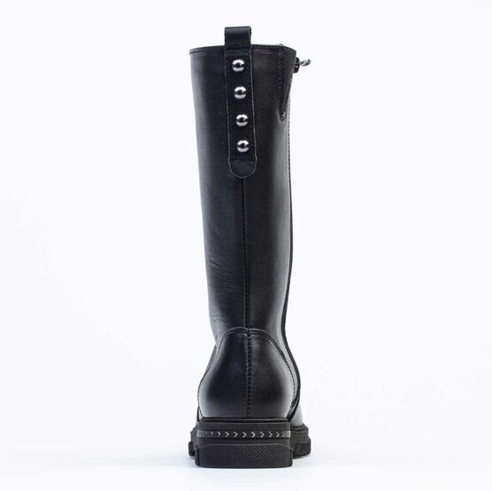 662151-31 Кожаные сапоги на молнии утепленные для девочки черный фото №5