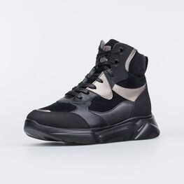 652184-32 Ботинки утепленные на весну/осень для девочки черный + бежевый