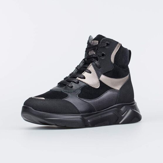 652184-32 Ботинки утепленные на весну/осень для девочки черный + бежевый