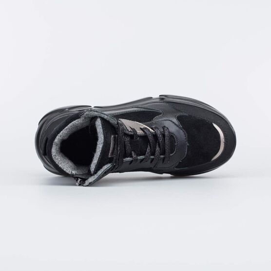 652184-32 Ботинки утепленные на весну/осень для девочки черный + бежевый фото №4