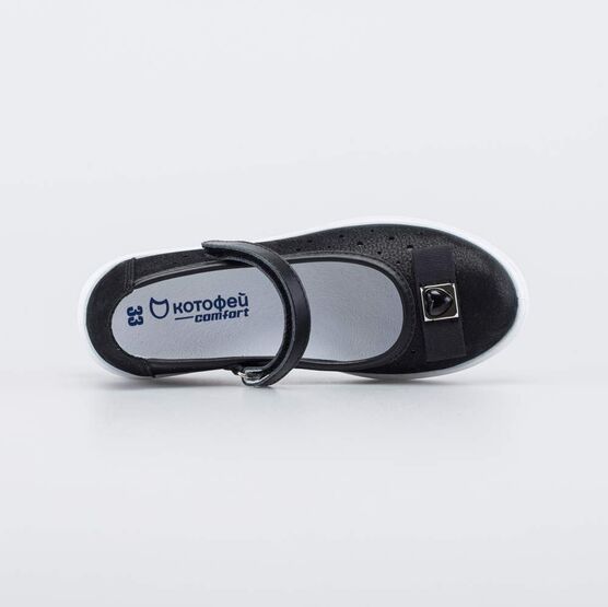 532295-28 Кожаные туфли для девочки Сердечко для девочки черный фото №4