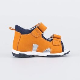 122203-22 Кожаные сандалии на липучках для мальчики ора-син фото №2