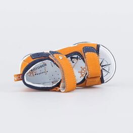 122203-22 Кожаные сандалии на липучках для мальчики ора-син фото №4