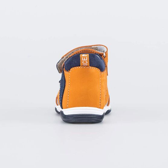 122203-22 Кожаные сандалии на липучках для мальчики ора-син фото №5