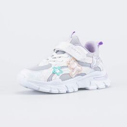 644429-71 Блестящие кроссовки для девочки белый + серебристый