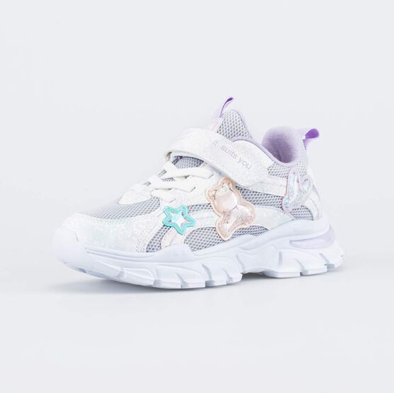 644429-71 Блестящие кроссовки для девочки белый + серебристый