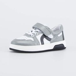 532321-24 Кожаные полуботинки для мальчика для мальчики серый + белый