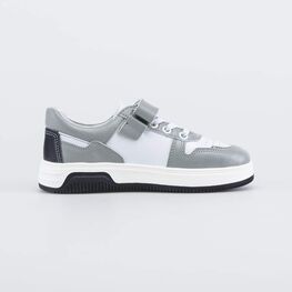 532321-24 Кожаные полуботинки для мальчика для мальчики серый + белый фото №2