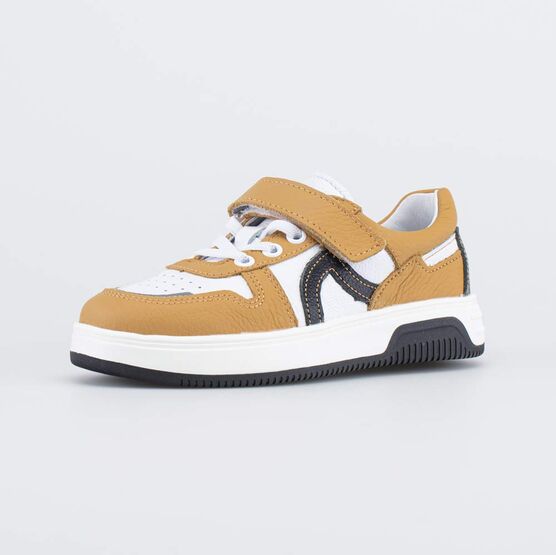 532321-25 Кожаные полуботинки для мальчика для мальчики горчичный + белый