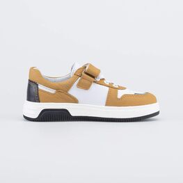 532321-25 Кожаные полуботинки для мальчика для мальчики горчичный + белый фото №2