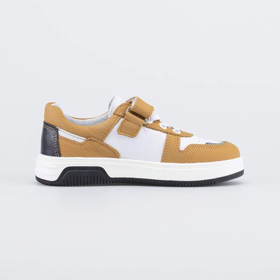 532321-25 Кожаные полуботинки для мальчика для мальчики горчичный + белый фото №2