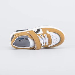 532321-25 Кожаные полуботинки для мальчика для мальчики горчичный + белый фото №4