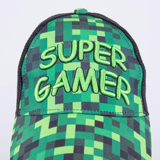 07709047-40 Кепка-бейсболка с сеткой для мальчика Super gamer для мальчики черный + зеленый фото №3